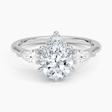 Opera Three Stone Diamond Engagement Ring with a Pear cut diamond in white gold — top view