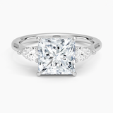 Opera Three Stone Diamond Engagement Ring with a Princess cut diamond in white gold — top view