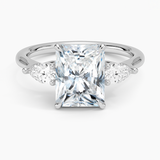 Opera Three Stone Diamond Engagement Ring with a Radiant cut diamond in white gold — top view