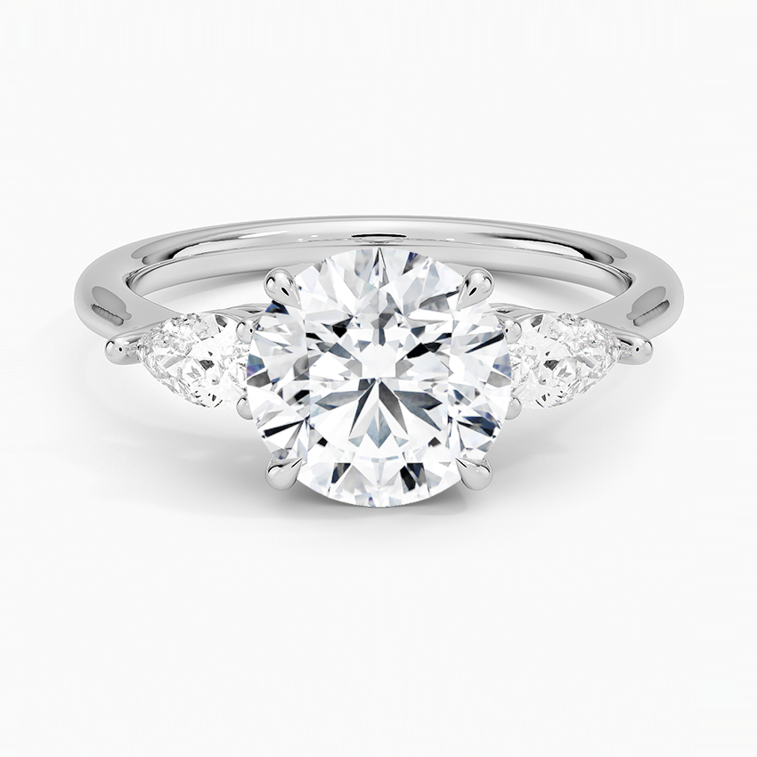 Opera Three Stone Diamond Engagement Ring with a Round cut diamond in white gold — top view
