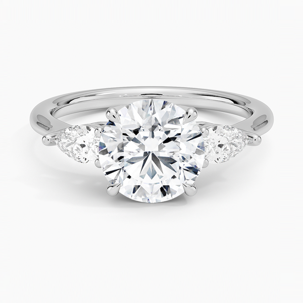 Opera Three Stone Diamond Engagement Ring with a Round cut diamond in white gold — top view
