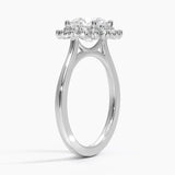Sunburst Halo Diamond Engagement Ring with a Round cut diamond in white gold — side view