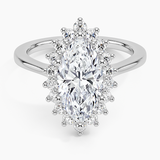 Sunburst Halo Diamond Engagement Ring with a Marquise cut diamond in white gold — top view