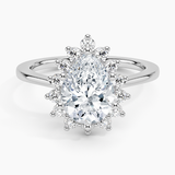 Sunburst Halo Diamond Engagement Ring with a Pear cut diamond in white gold — top view