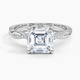 Petite Twisted Vine Diamond Engagement Ring with a Asscher cut diamond in white gold — top view