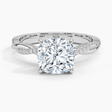 Petite Twisted Vine Diamond Engagement Ring with a Cushion cut diamond in white gold — top view