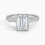 Petite Twisted Vine Diamond Engagement Ring with a Emerald cut diamond in white gold — top view