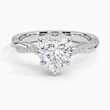Petite Twisted Vine Diamond Engagement Ring with a Heart cut diamond in white gold — top view