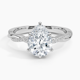 Petite Twisted Vine Diamond Engagement Ring with a Pear cut diamond in white gold — top view