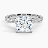 Petite Twisted Vine Diamond Engagement Ring with a Princess cut diamond in white gold — top view