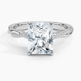 Petite Twisted Vine Diamond Engagement Ring with a Radiant cut diamond in white gold — top view