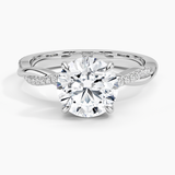 Petite Twisted Vine Diamond Engagement Ring with a Round cut diamond in white gold — top view
