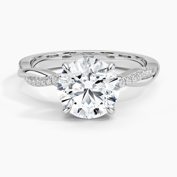 Petite Twisted Vine Diamond Engagement Ring with a Round cut diamond in white gold — top view