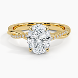 Petite Twisted Vine Diamond Engagement Ring with a Oval cut diamond in yellow gold — top view