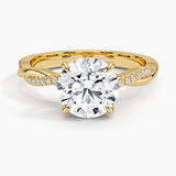 Petite Twisted Vine Diamond Engagement Ring with a Round cut diamond in yellow gold — top view