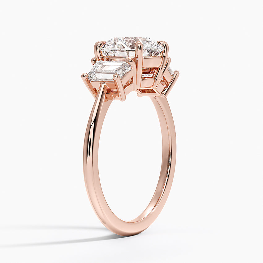 Luxe Embrace Three Stone Trapezoid Diamond Engagement Ring
