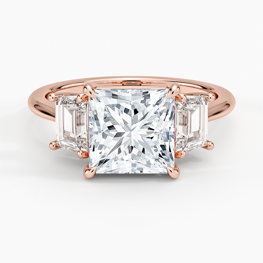 Luxe Embrace Three Stone Trapezoid Diamond Engagement Ring