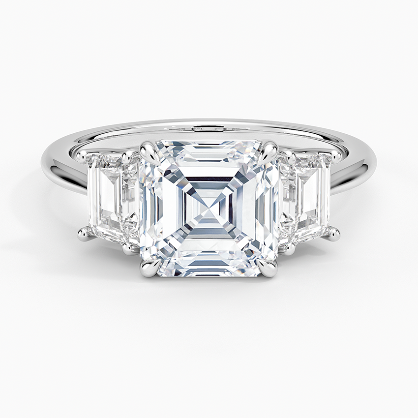 Luxe Embrace Three Stone Trapezoid Diamond Engagement Ring