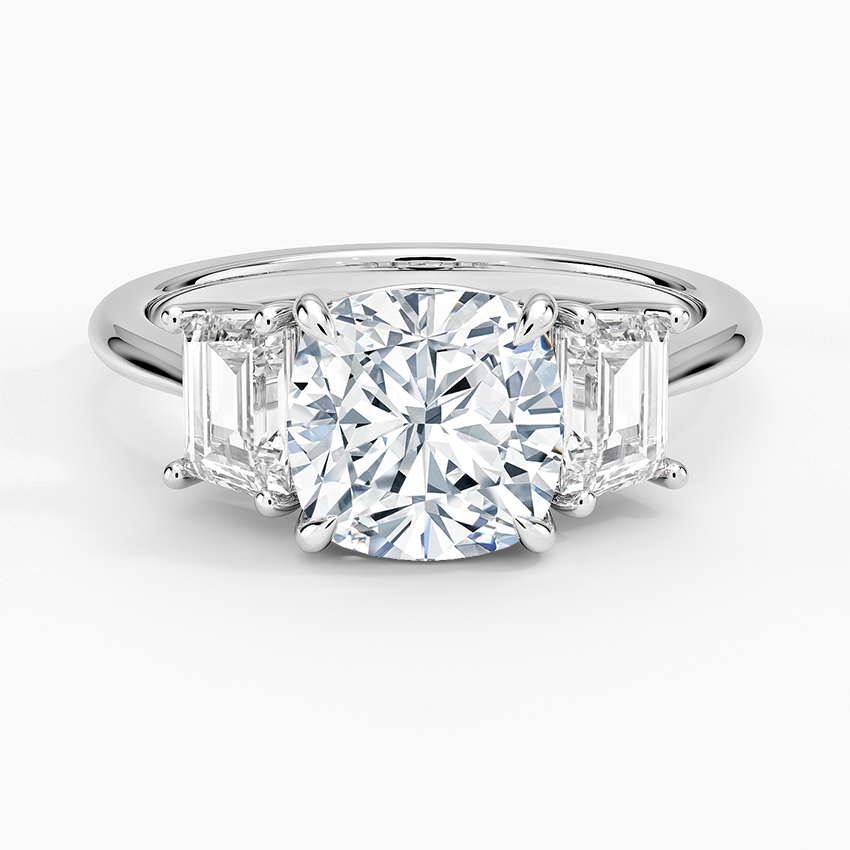 Luxe Embrace Three Stone Trapezoid Diamond Engagement Ring