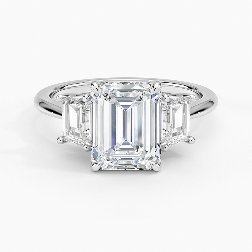 Luxe Embrace Three Stone Trapezoid Diamond Engagement Ring