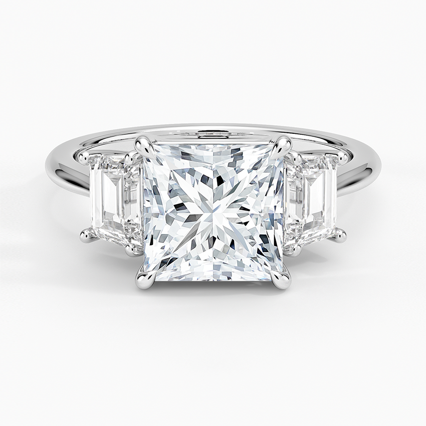 Luxe Embrace Three Stone Trapezoid Diamond Engagement Ring
