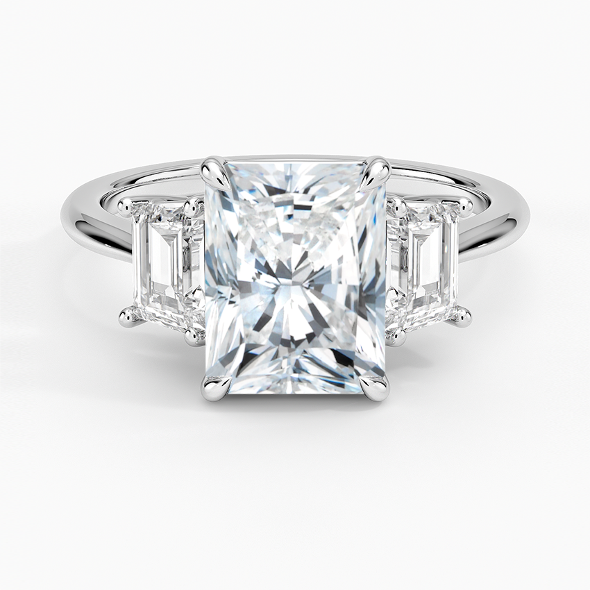 Luxe Embrace Three Stone Trapezoid Diamond Engagement Ring
