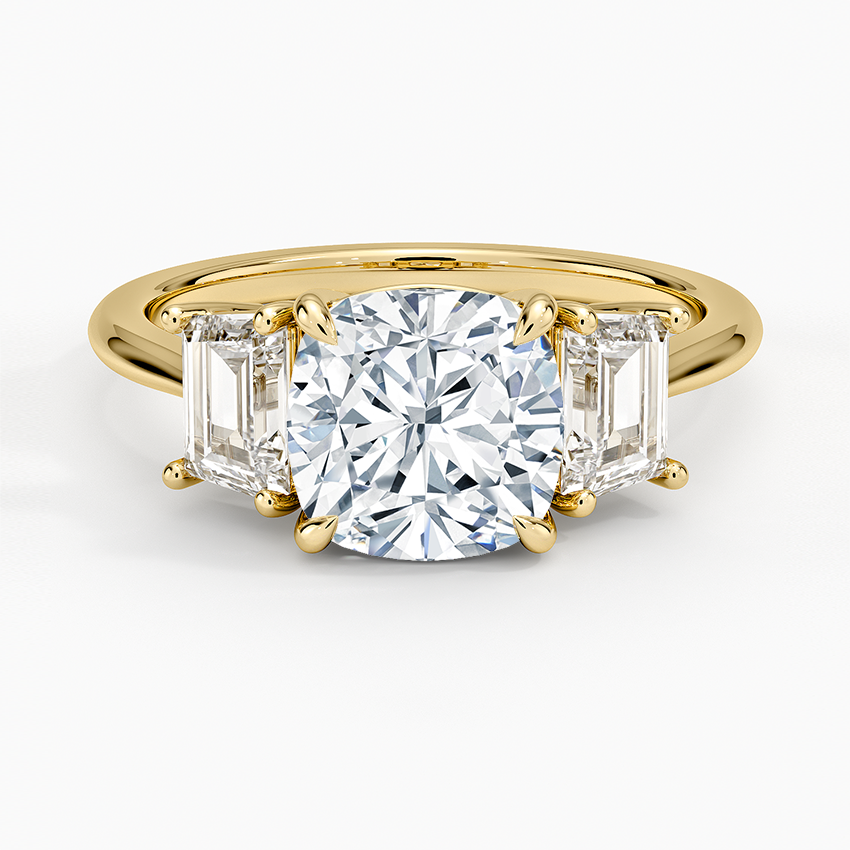 Luxe Embrace Three Stone Trapezoid Diamond Engagement Ring