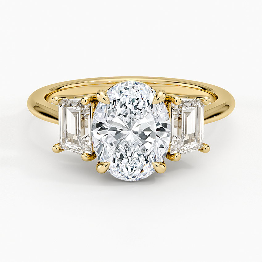 Luxe Embrace Three Stone Trapezoid Diamond Engagement Ring