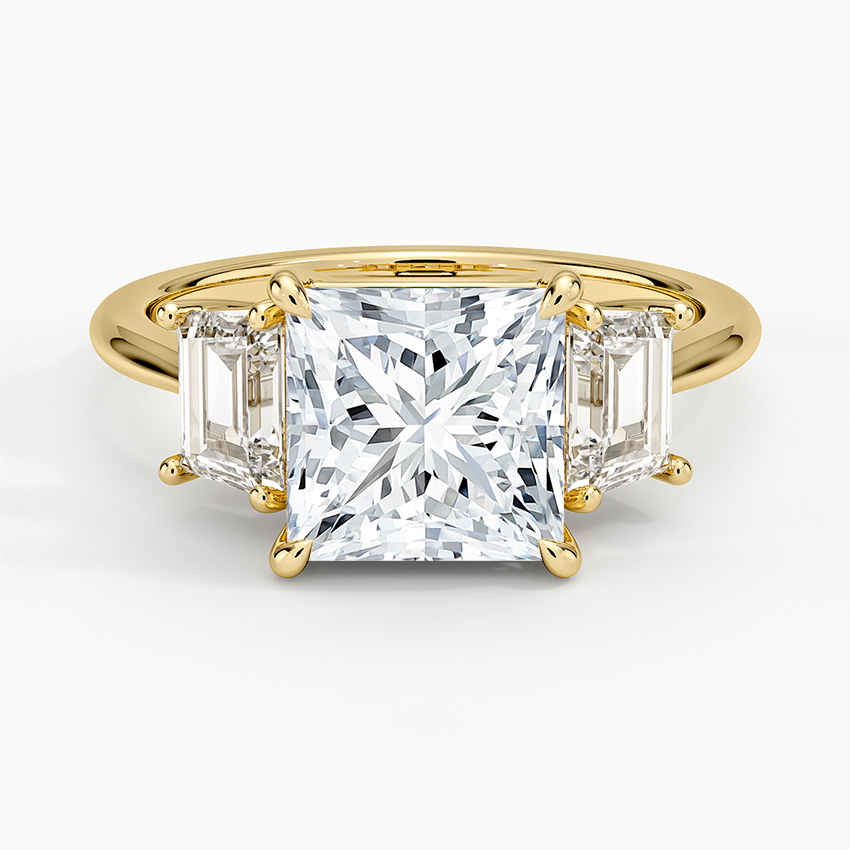 Luxe Embrace Three Stone Trapezoid Diamond Engagement Ring