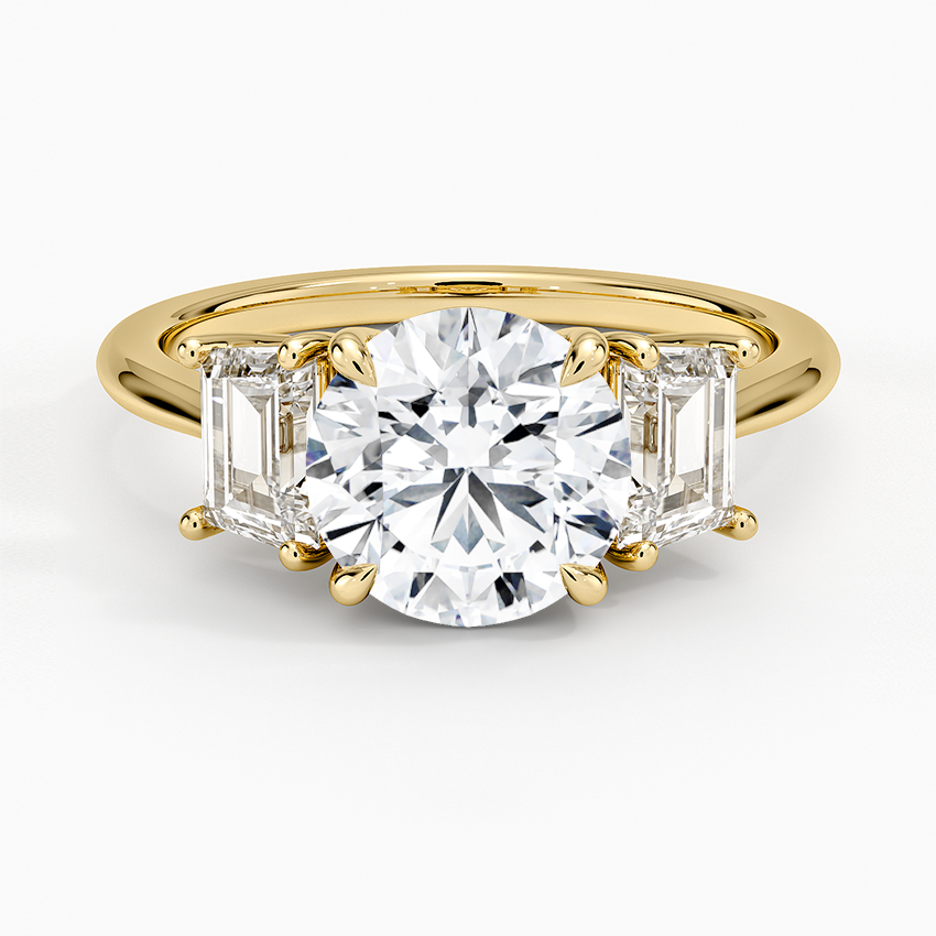 Luxe Embrace Three Stone Trapezoid Diamond Engagement Ring