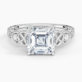 Aberdeen Celtic Diamond Engagement Ring with a Asscher cut diamond in white gold — top view