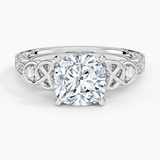 Aberdeen Celtic Diamond Engagement Ring with a Cushion cut diamond in white gold — top view