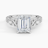 Aberdeen Celtic Diamond Engagement Ring with a Emerald cut diamond in white gold — top view