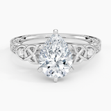 Aberdeen Celtic Diamond Engagement Ring with a Pear cut diamond in white gold — top view