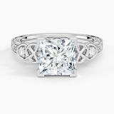 Aberdeen Celtic Diamond Engagement Ring with a Princess cut diamond in white gold — top view