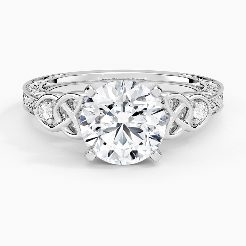 Aberdeen Celtic Diamond Engagement Ring with a Round cut diamond in white gold — top view