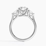Trellis Three Stone Pear Diamond Engagement Ring with a Round cut diamond in white gold — profile view