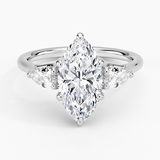 Trellis Three Stone Pear Diamond Engagement Ring with a Marquise cut diamond in white gold — top view