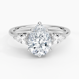 Trellis Three Stone Pear Diamond Engagement Ring with a Pear cut diamond in white gold — top view