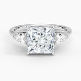Trellis Three Stone Pear Diamond Engagement Ring with a Princess cut diamond in white gold — top view