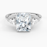 Trellis Three Stone Pear Diamond Engagement Ring with a Radiant cut diamond in white gold — top view