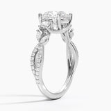 Luxe Willow Three Stone Diamond Engagement Ring with a Round cut diamond in white gold — side view