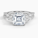 Luxe Willow Three Stone Diamond Engagement Ring with a Asscher cut diamond in white gold — top view
