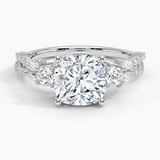 Luxe Willow Three Stone Diamond Engagement Ring with a Cushion cut diamond in white gold — top view