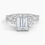 Luxe Willow Three Stone Diamond Engagement Ring with a Emerald cut diamond in white gold — top view