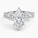 Luxe Willow Three Stone Diamond Engagement Ring with a Marquise cut diamond in white gold — top view