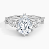 Luxe Willow Three Stone Diamond Engagement Ring with a Pear cut diamond in white gold — top view