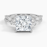 Luxe Willow Three Stone Diamond Engagement Ring with a Princess cut diamond in white gold — top view