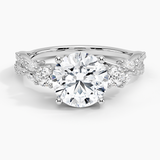 Luxe Willow Three Stone Diamond Engagement Ring with a Round cut diamond in white gold — top view