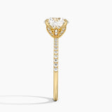 Luxe Petal Diamond Engagement Ring with a Round cut diamond in yellow gold — profile view